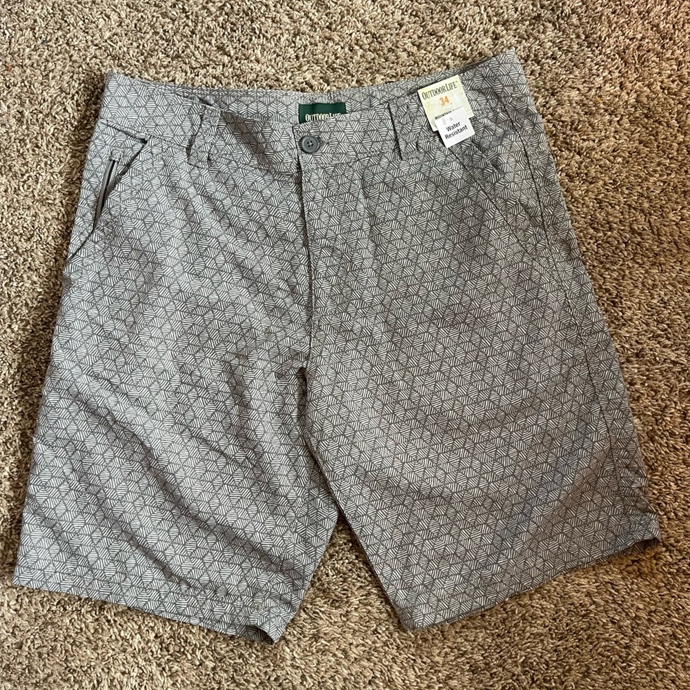 Outdoor Life Gray Geometric Patterned Men's Water Restant Mountain Shorts | 34